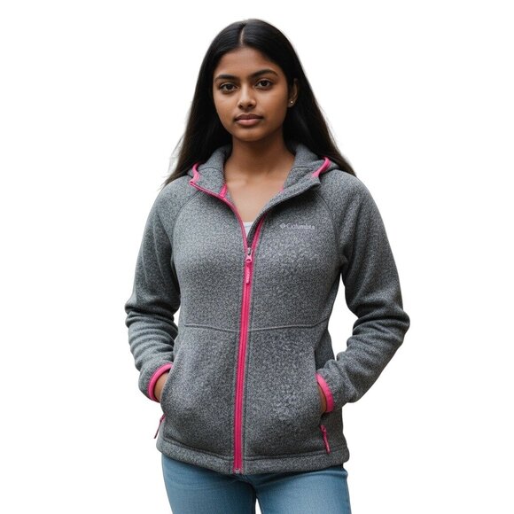 Columbia Girls Heather Gray Hooded Zip-Up Jacket S Polyester - Picture 1 of 12